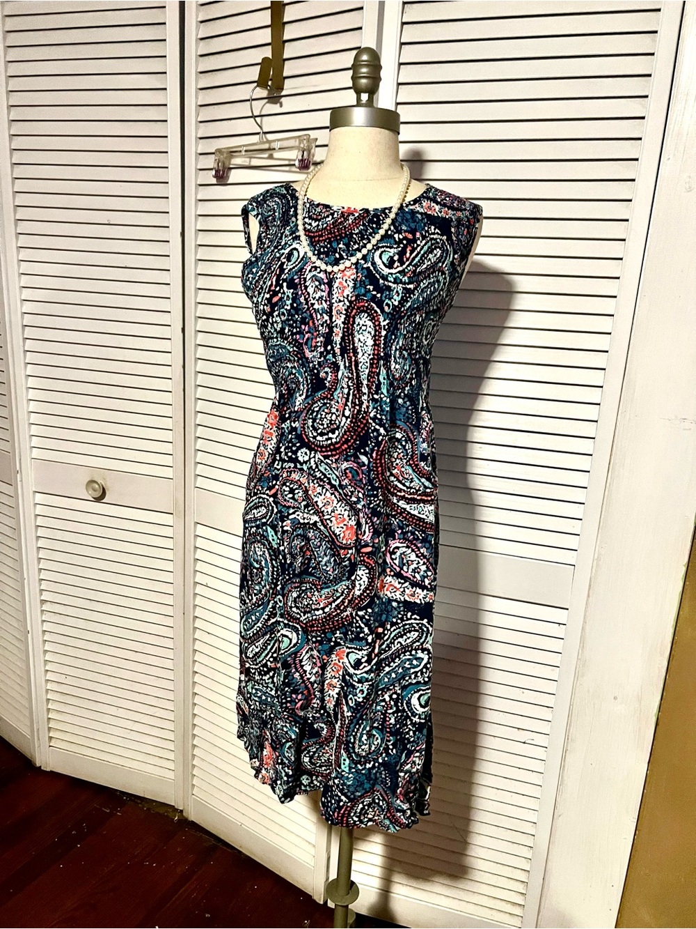croft & barrow Navy Paisley Midi Dress with Coral Accents